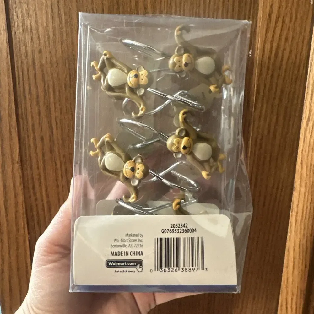 Set Of 12 Monkey Shower Curtain Hooks